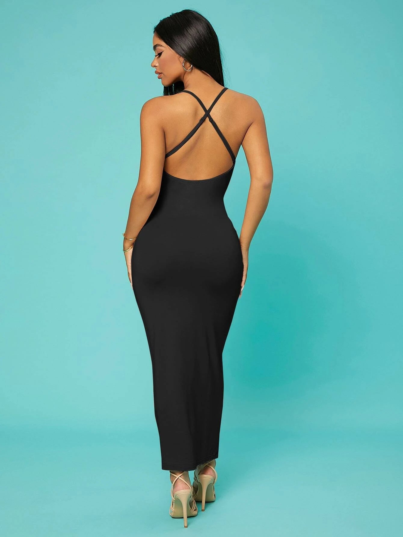 SXY Solid Criss-Cross Backless Bodycon Dress Concert Long Summer Dress Prom Dress Sexy Dress Valentine Day Dress